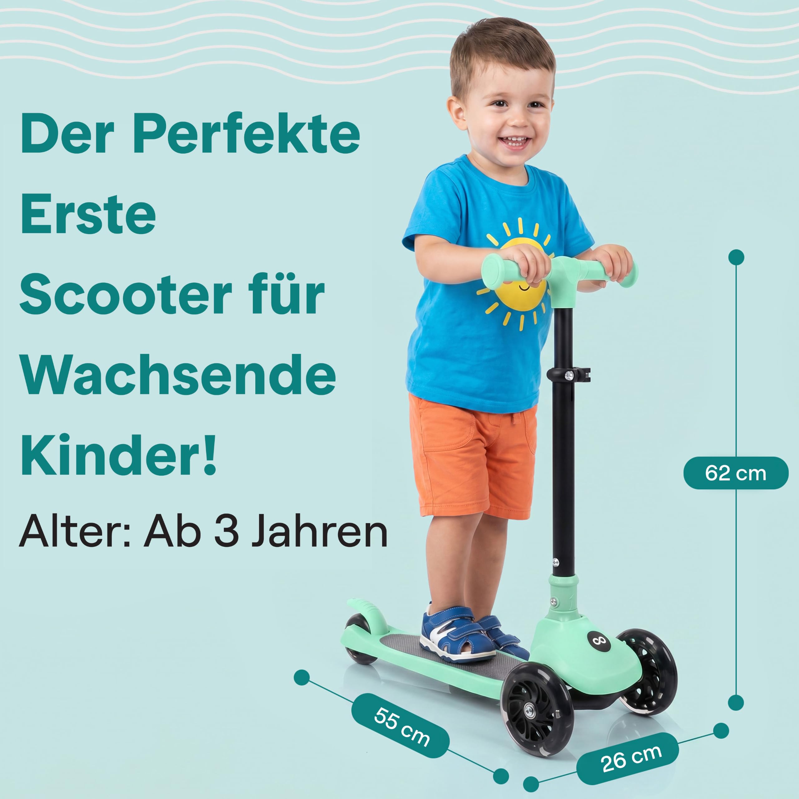 SereneLife Kinderroller ab 3 Jahre – LED Tretroller faltbar höhenverstellbar, leicht und stabil, für Jungen und Mädchen, Indoor und Outdoor, bis 50 kg