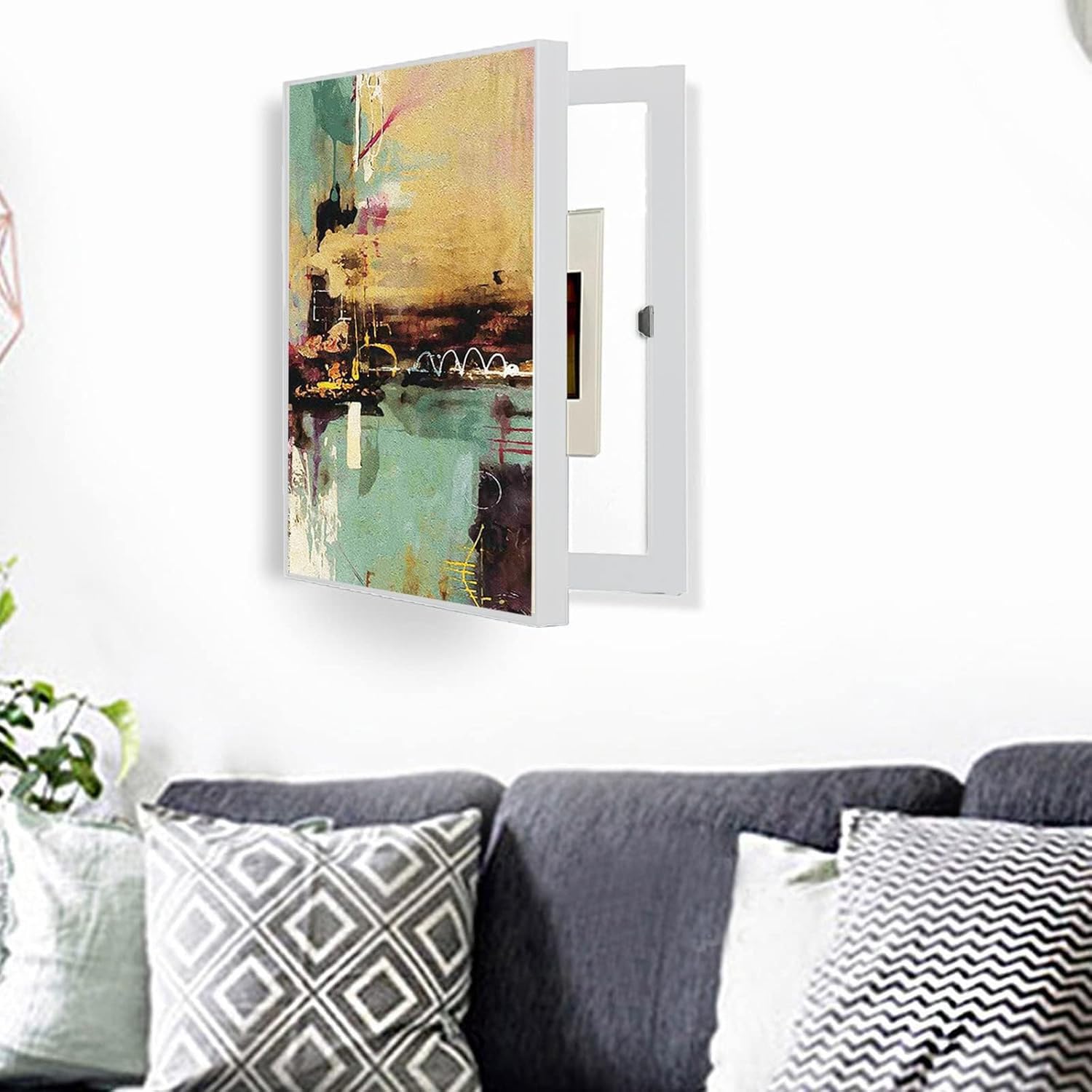 IQOAIJ Copertura Quadro Elettrico Decorativa Nascondi Contatore Quadri Copri Contatori Elettrici da Parete,4,black40X50cm