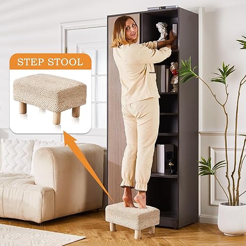 Miniatura 5 de Wimarsbon Reposapiés Otomano de Hierba Marina Natural Rectangular Reposapiés Puf Otomanos con Patas de Madera Tejido a Mano Taburete Escalón para