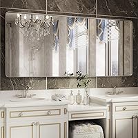 Vista 52 de ISKM Espejo con marco negro para pared de 20 x 16 pulgadas, espejo de tocador de baño antioxidante, vidrio templado, espejo rectangular redondeado