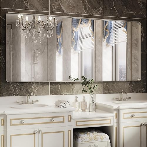 Miniatura 68 de ISKM Espejo con marco plateado para pared de 20 x 16 pulgadas, espejo de tocador de baño antioxidante, vidrio templado, espejo rectangular