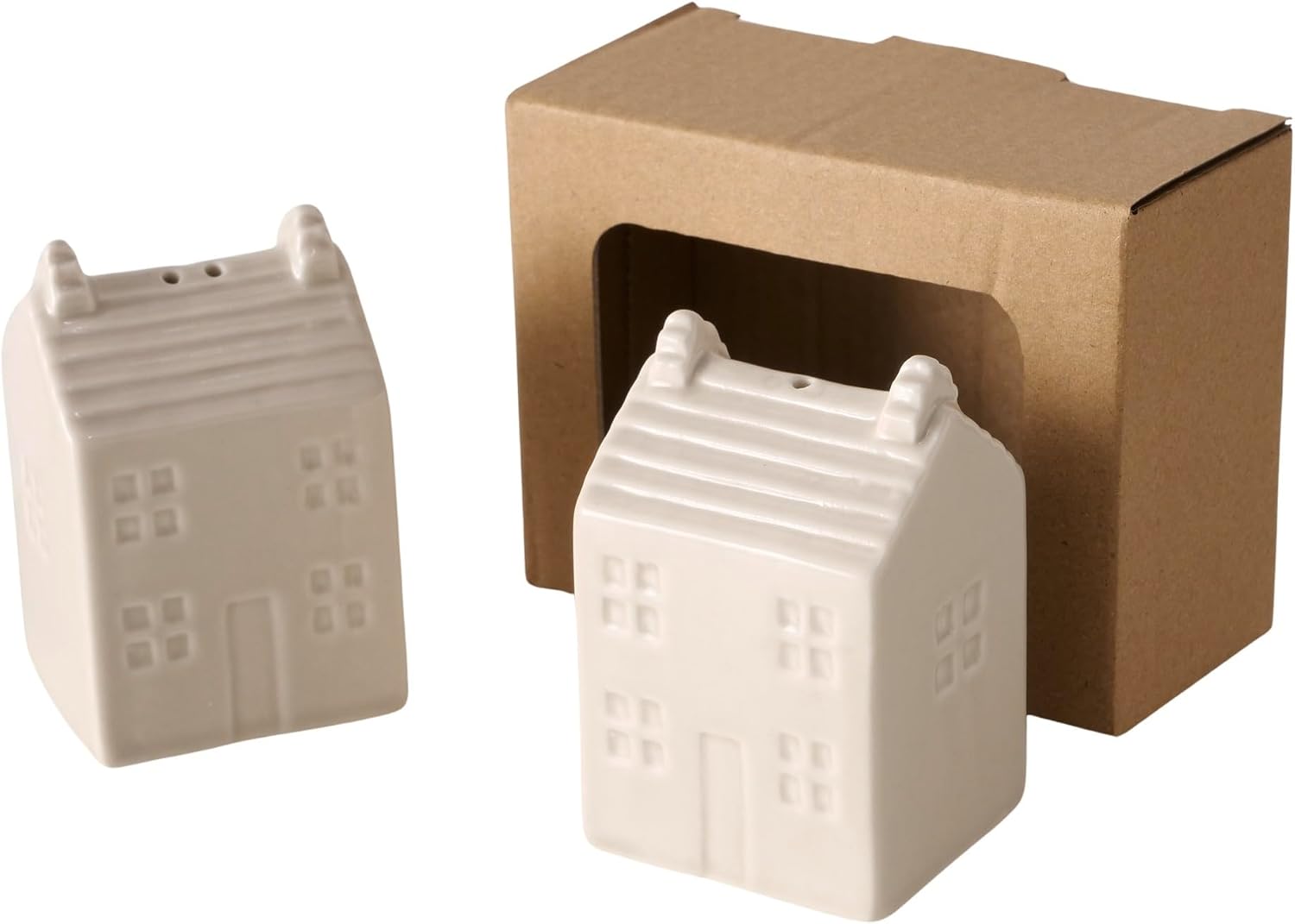 BOLTZE Homa 2055466 Shaker Set of 2 Beige/Black Porcelain L x W x H: 4.8 x 4.5 x 7 cm Shape House Capacity 45 ml Dishwasher Safe Salt & Pepper Shaker Spice Shaker