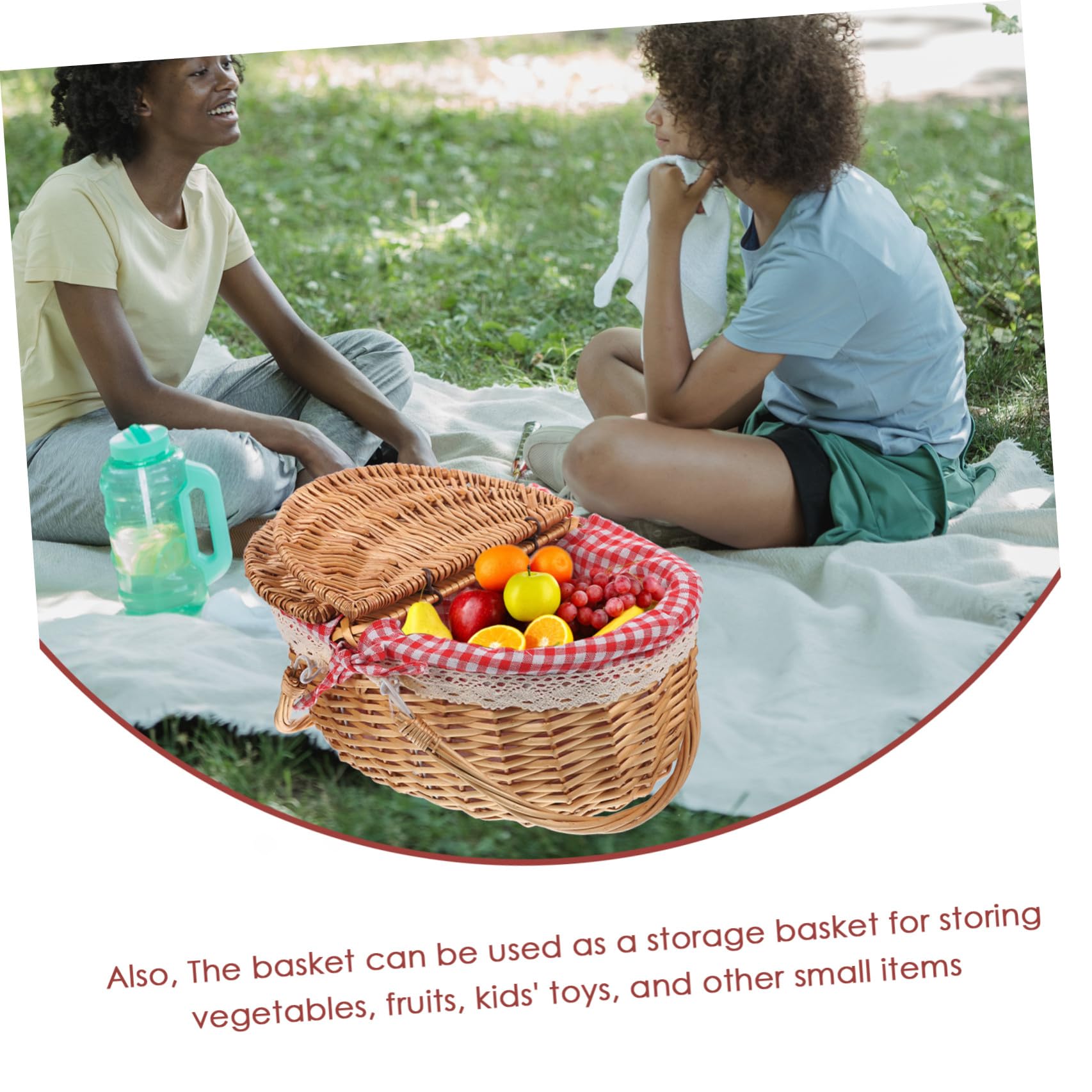 FRCOLOR Cestino da Picnic e in Vimini Rustico con Coperchio, Doppio Manico Portatile per e Giocattoli, per Banchetti e Picnic All'aperto