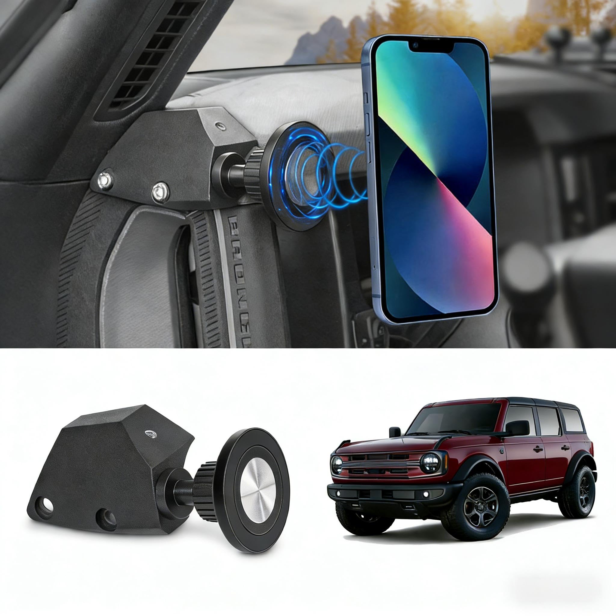 Soporte magnético para teléfono de coche para Ford Bronco 2021-2025, soporte magnético giratorio de 360°, lado del conductor (no para Bronco Sport)