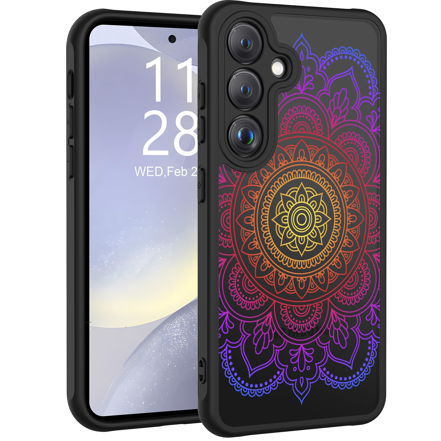 LUMARKE for Samsung Galaxy S23 Case with Enhanced Camera Lens Protection, Translucent Matte Acrylic Phone Cover - Cute Aesthetic Floral Design for Women Girls - Colorful Mandala