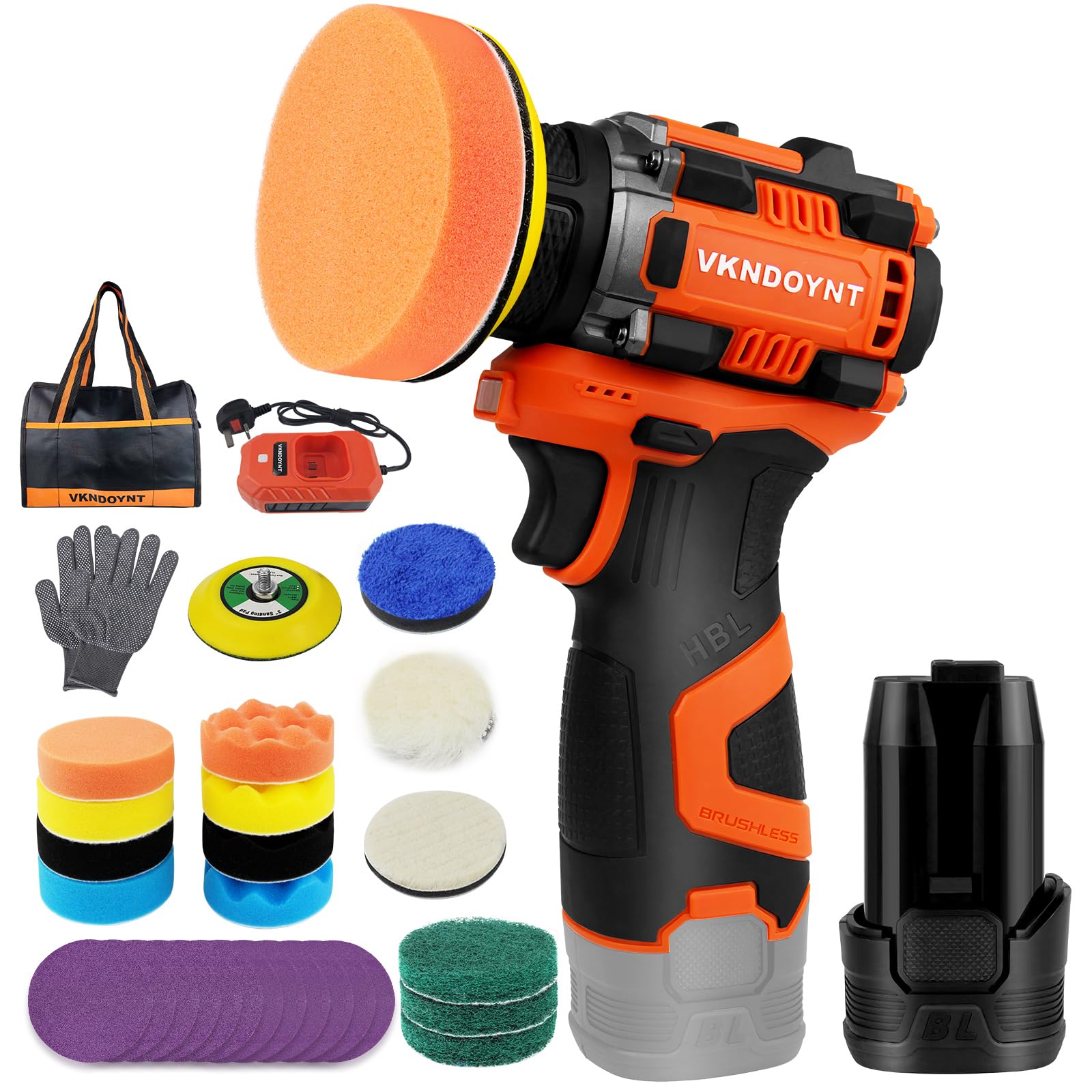 Brushless Cordless Polisher, 3" Mini Buffer & Sander Machine Kit, 2 Variable Speed Small Sander (0-500/0-3000 RPM), 3.0Ah Battery, 31 Accessories for Car Detailing/Buffing/Sanding/Waxing