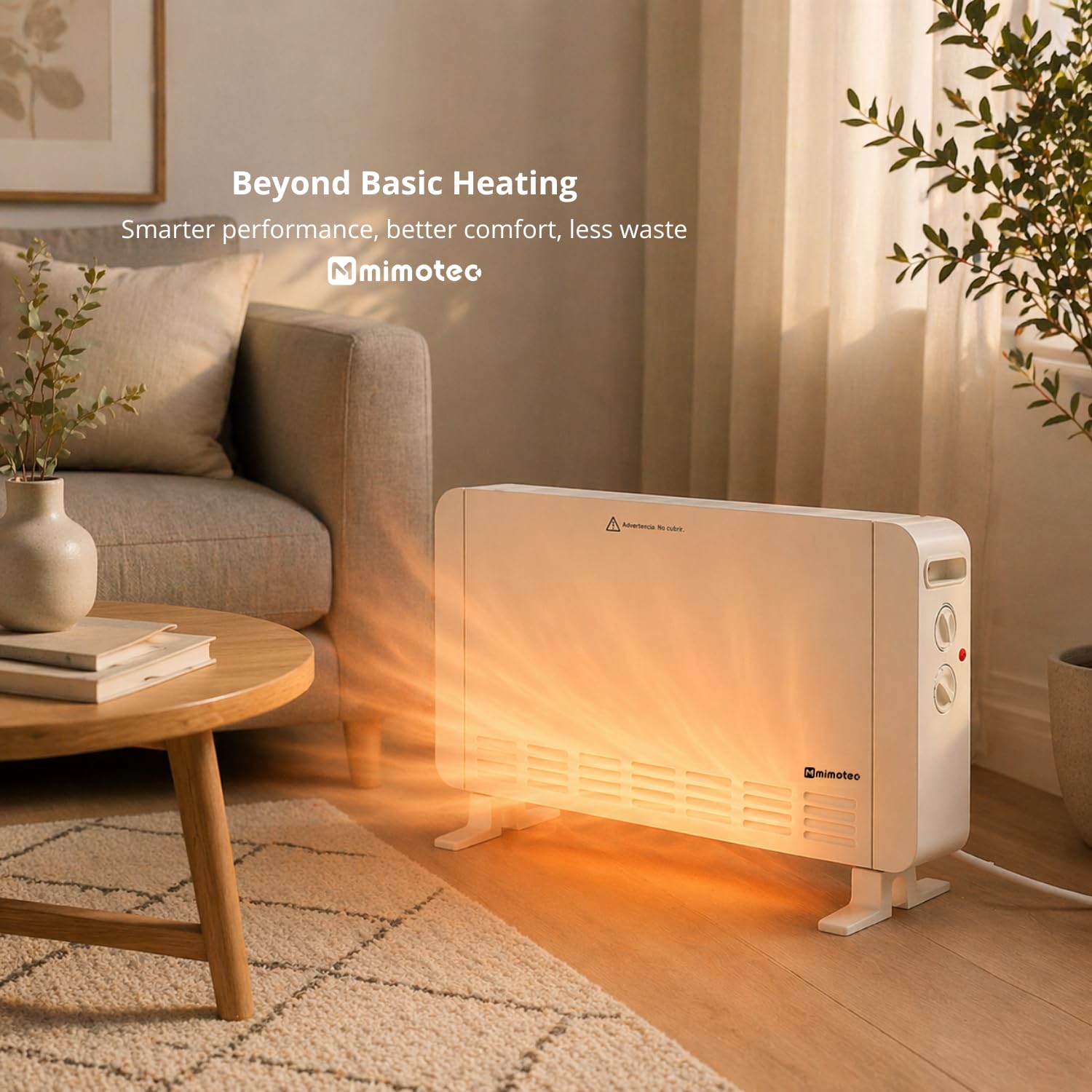 M Mimotec – Radiador Convector Eléctrico White Broken Equation 2000W, Potencia Regulable 800–2000W, Silencioso 0 dB, con Termostato Ajustable, Uso Interior