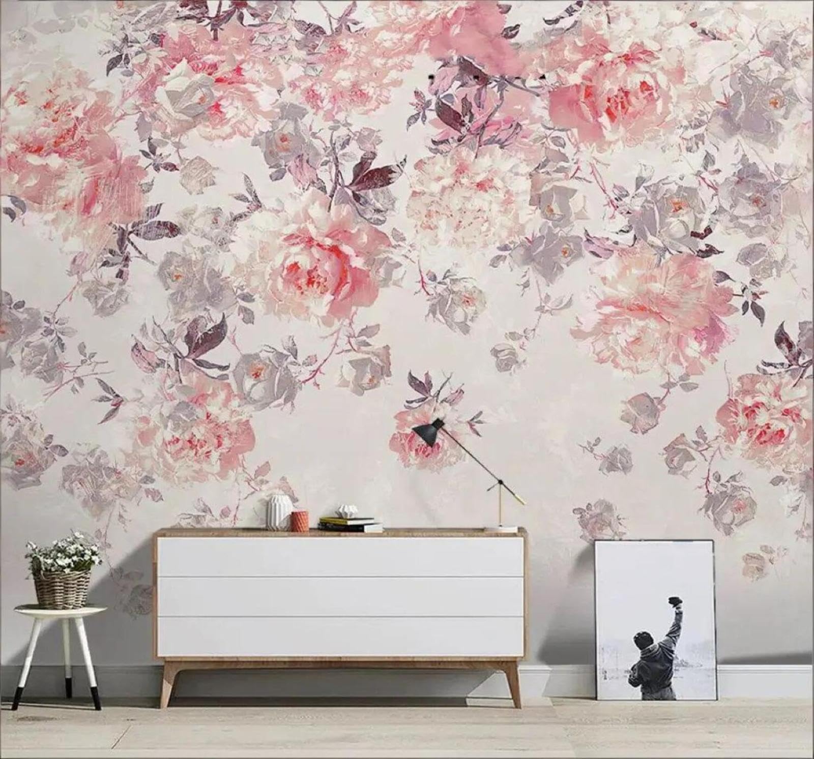 Vintage Beautiful Hand Drawn Pink Floral 3D Wallpaper Easy Install Feature Office Living Room Sofa Bedroom TV Background Wall Decoration-350cm×256cm
