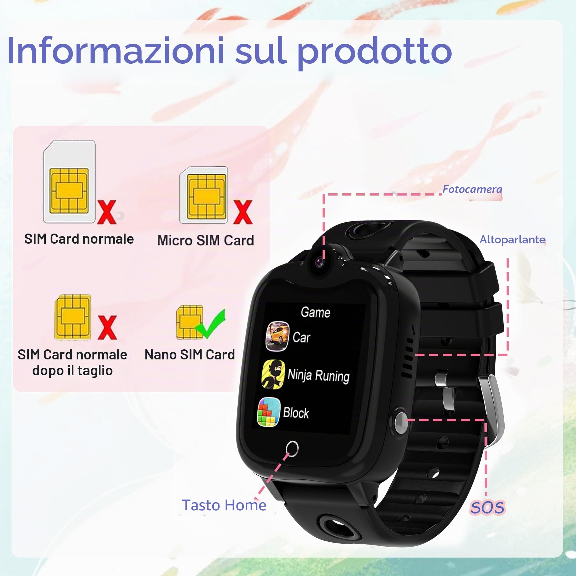 4G Smartwatch per Bambini, Smartwatch con GPS e SOS, Chiamate, Videochiamate, Chat e SMS, Fotocamera, IP68, Modalità Scuola, Sveglia, Torcia, Orologio Telefono Bambini Regalo per Ragazzi e Ragazze