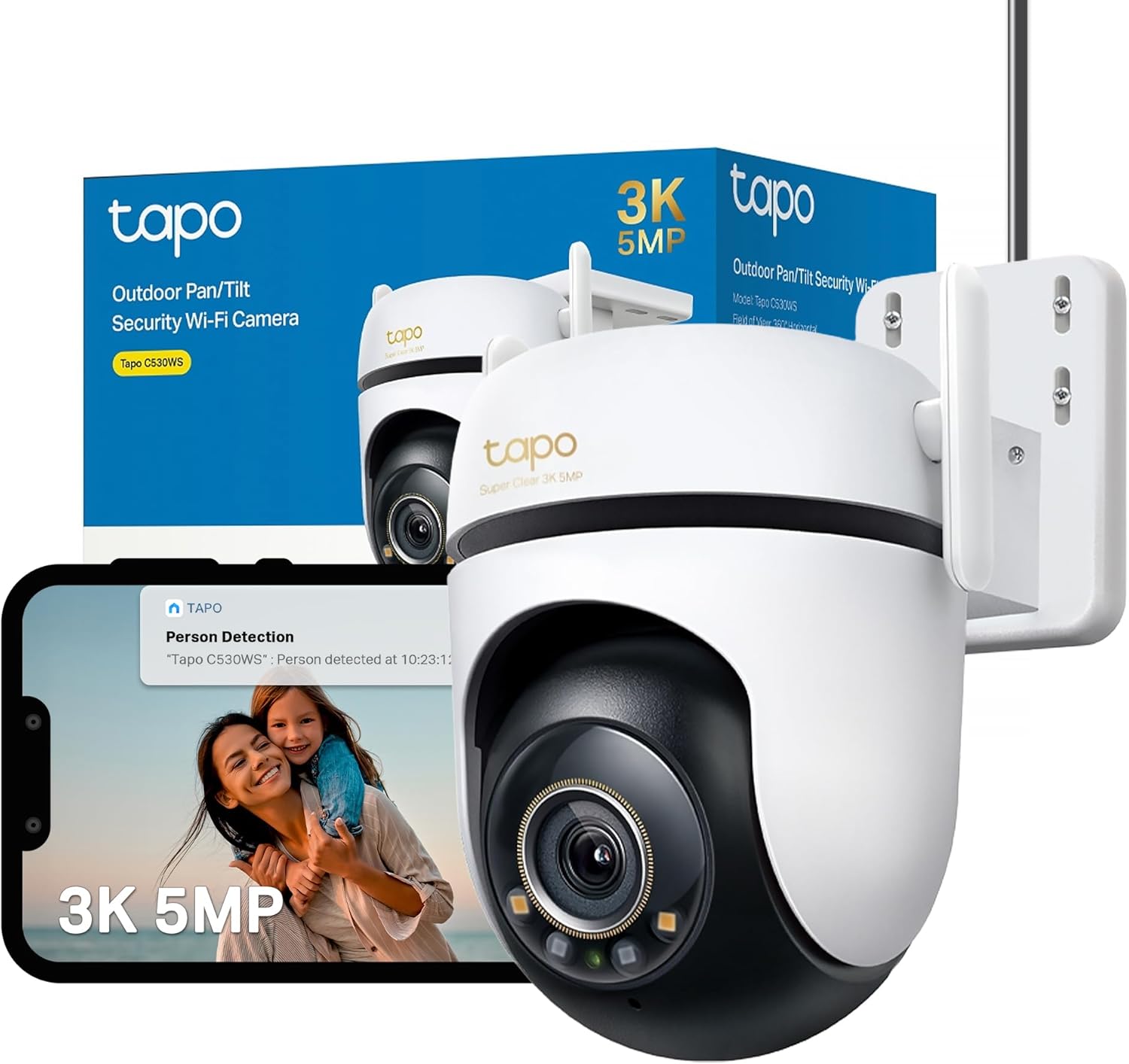 Tapo C530WS 3K 5MP Outdoor Pan/Tilt WiFi Security Camera – 360° AI Motion Tracking, - Night Vision