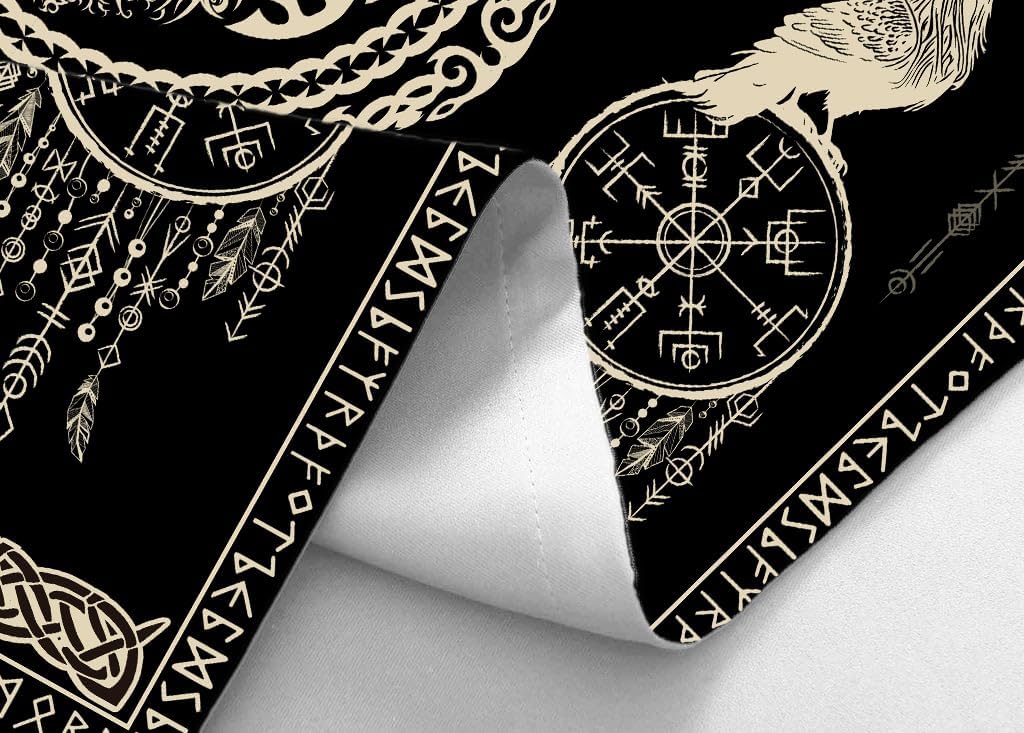 Hajmsug Vikings Tapestry,Black and White Tree Bird of Wisdom Celtic Rune Ancient Rune Totem Norse Mythology Medieval Viking Wall Art,Aesthetic Mythology Tapestry for Bedroom Living Room,80X60 Inch.