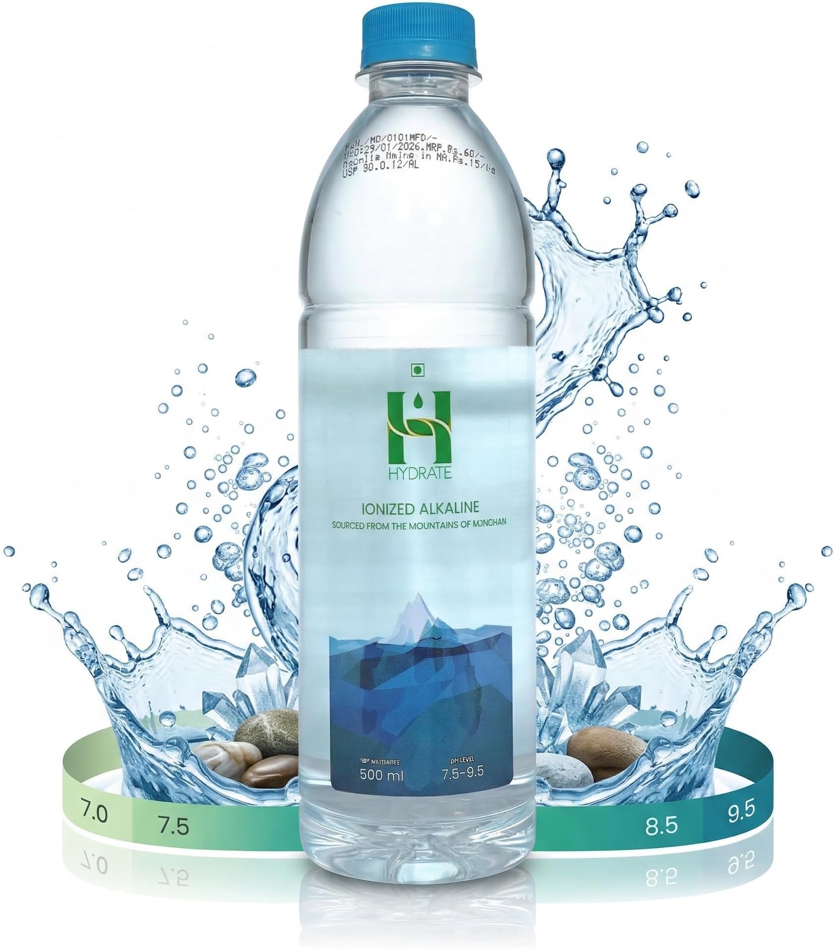 Hydrate Alkaline Water | 500ml (Pack Of 12) | Ionized | With Essential And Natural Nutritious Minerals Contains 8.5 pH | Balance and Purity | Elevate Your Hydration | Enhanced Vitality