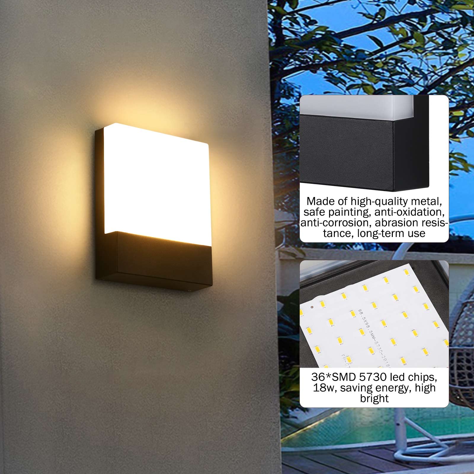 Aussenlampe Wand LED Outdoor Lampe 3000K Wandleuchte Aussen IP65 Wasserdichte Aussenleuchten Hauswand Schwarz Moderne Wandlampe Aussen Aluminium für Treppenhaus, Garten, Veranda, Garage
