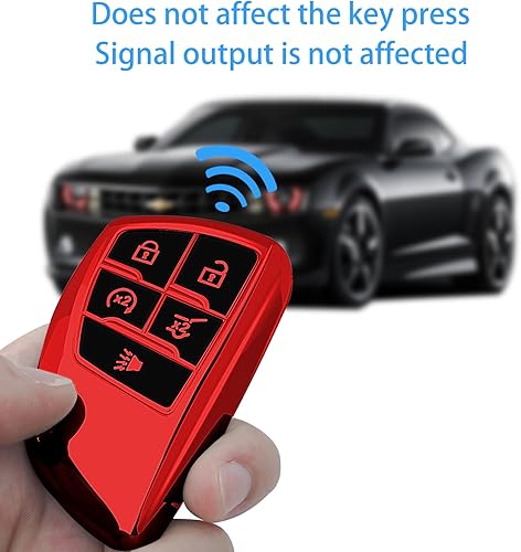 Miniatura 6 de Kirsnda Funda para llavero Chevrolet con llavero, funda de TPU suave, 6 botones para llave de automóvil Suburban Corvette Tahoe 2021 2022 (rojo)