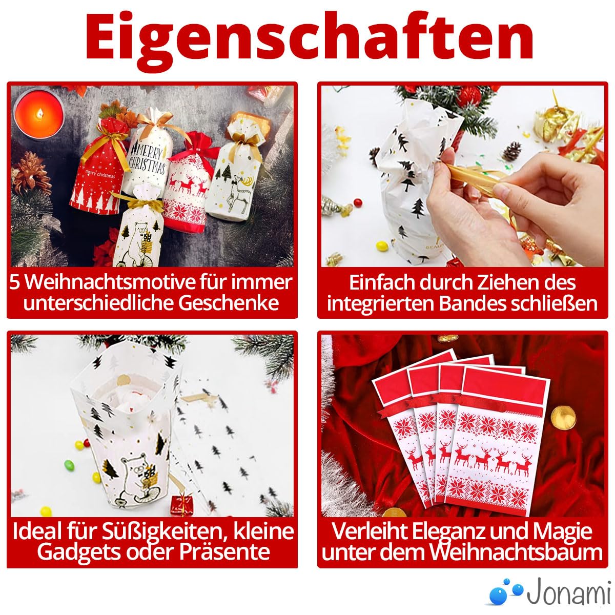 24x Weihnachts-Geschenkbeutel Mit Kordelzug – 4 Größen & Designs (Weihnachtsmann, Rentier…) Für Süßigkeiten & Geschenke