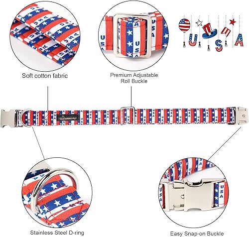 Miniatura 2 de ARING PET Collar de perro con bandera estadounidense, collar patriótico de verano de Estados Unidos, collar ajustable para perro del 4 de julio,