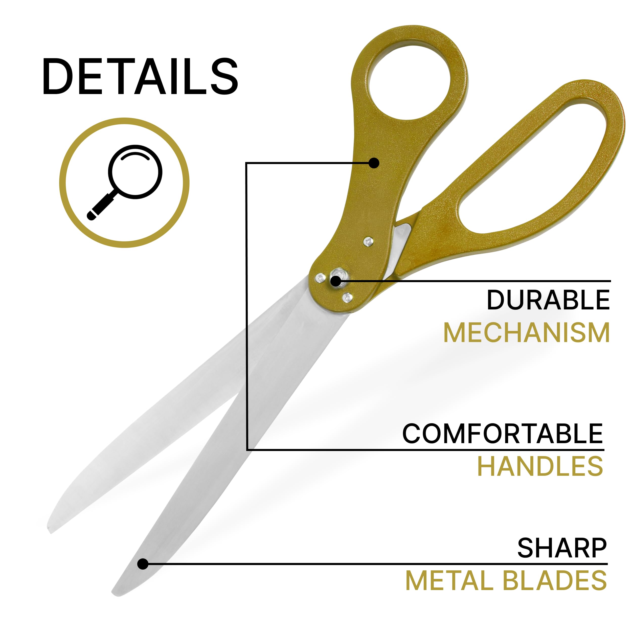 Kit de ceremonia de corte de cinta dorada - Tijeras gigantes de 25 pulgadas para ceremonia de corte de cinta y cinta dorada para cinta de gran apertura y tijeras para eventos especiales,