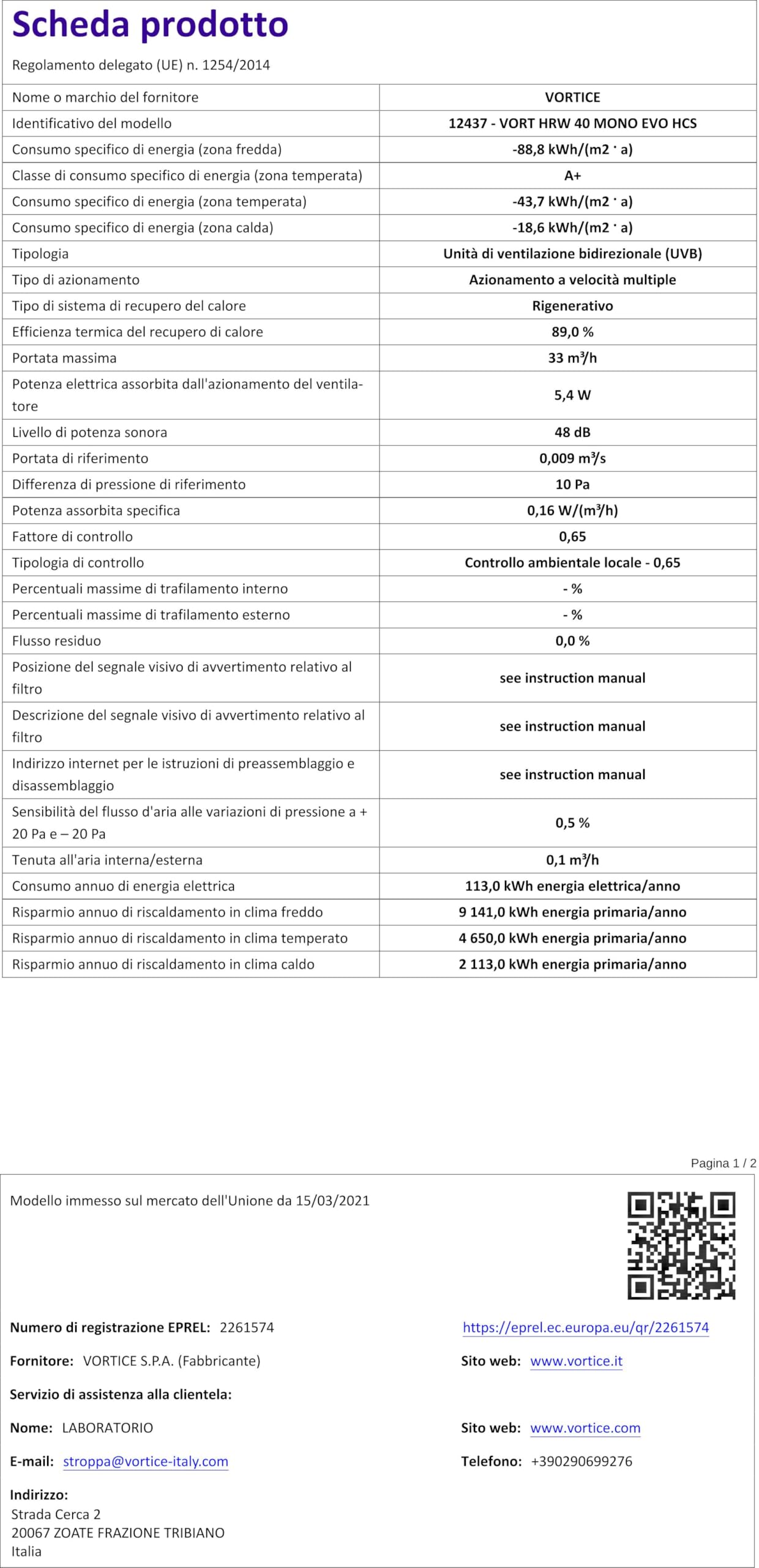 Recuperatore Di Calore VORTICE HRW40 Mono Evo HCS - Ventilazione Meccanica Con Telecomando Per Casa - Foto 9