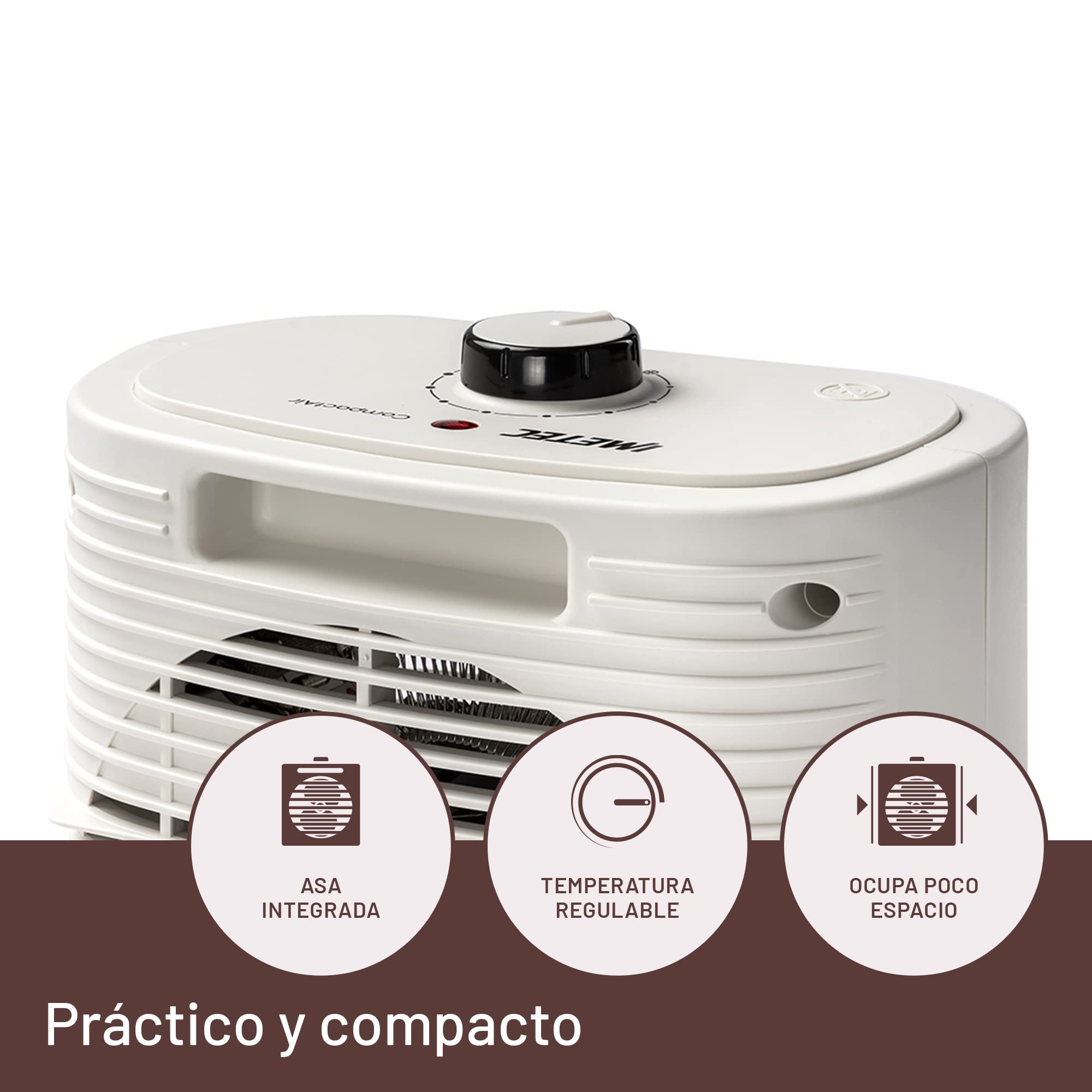 IMETEC Compact Air, Calefactor Pequeño y Potente, 2000 W, Asa Integrada, Temperatura Ajustable, Función Antihielo, Dispositivo de Protección Contra el Sobrecalentamiento