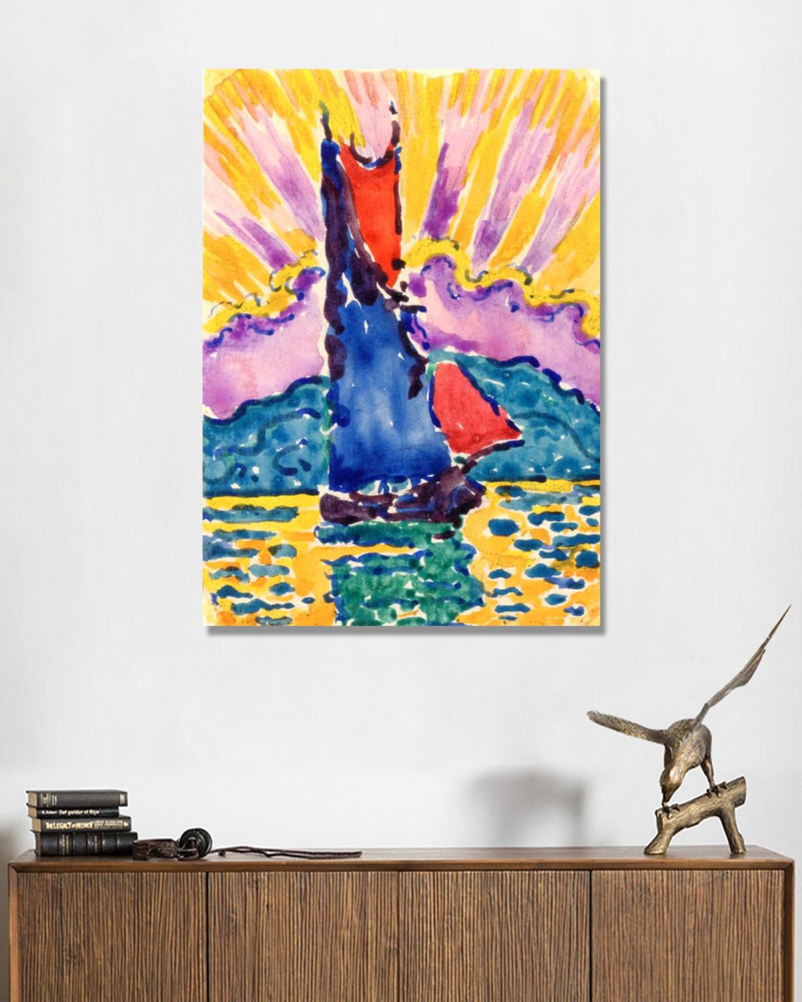 Paul Signac Prints, zachód słońca nad jeziorem), reprodukcje słynnych obrazów, abstrakcyjny obraz artystyczny do salonu sypialni wystrój domu. 30 x 42 cm - tylko płótno