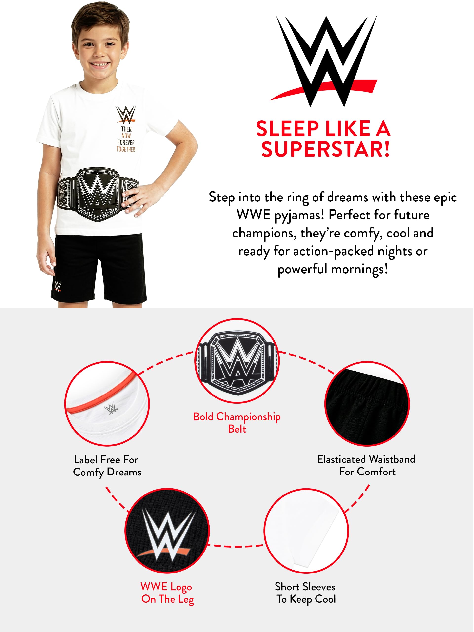 WWE Pigiama Bambino, Set Corto Maglietta E Shorts, Cintura Campione Kids Pyjamas