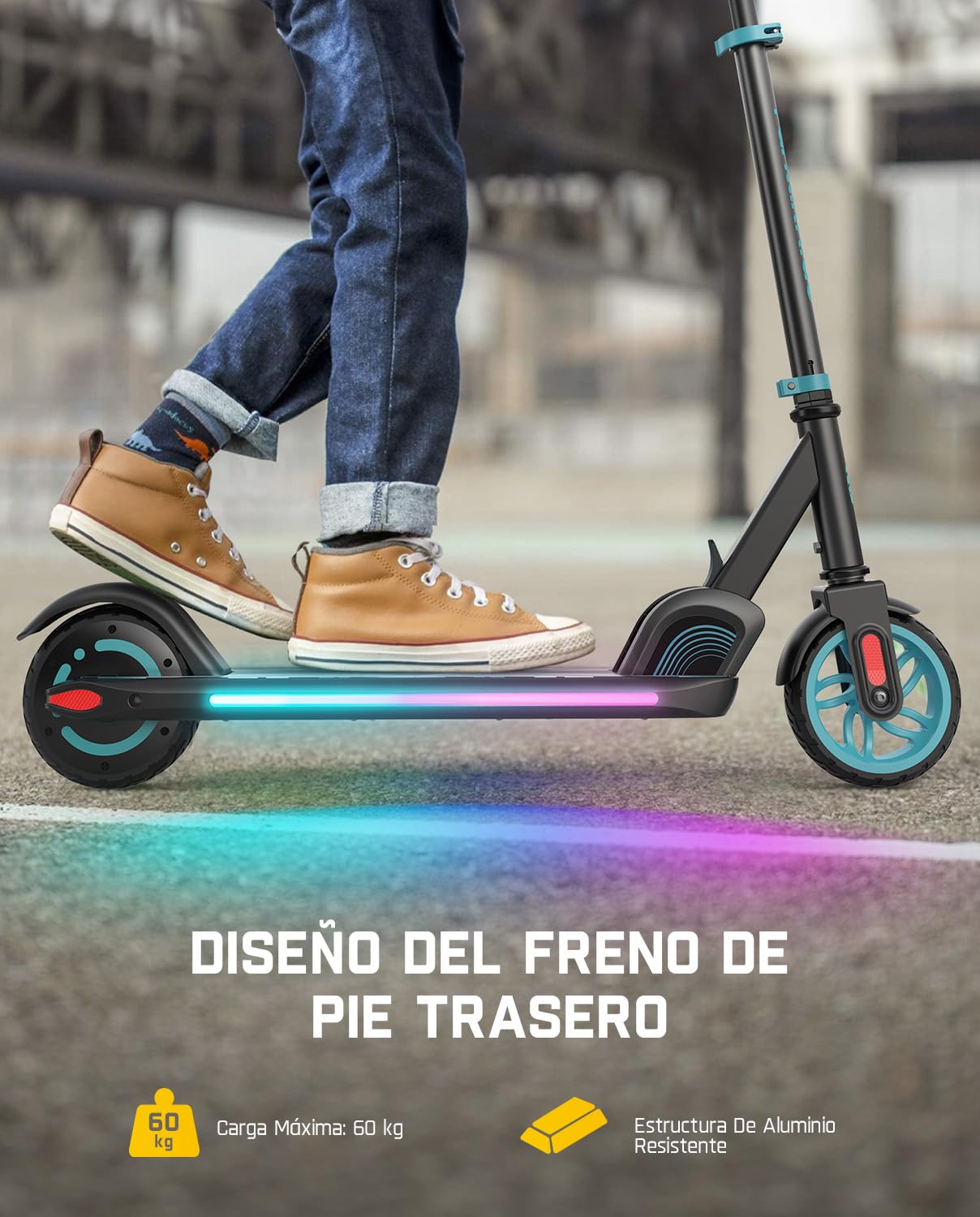 FanttikRide C9 Apex Patinete Electrico para Niños, Bluetooth | Altavoz Bluetooth, Luces Arcoíris, 8/13/16 km/h, Alcance de 8 km, Altura Ajustable, Plegable, hasta 60 kg