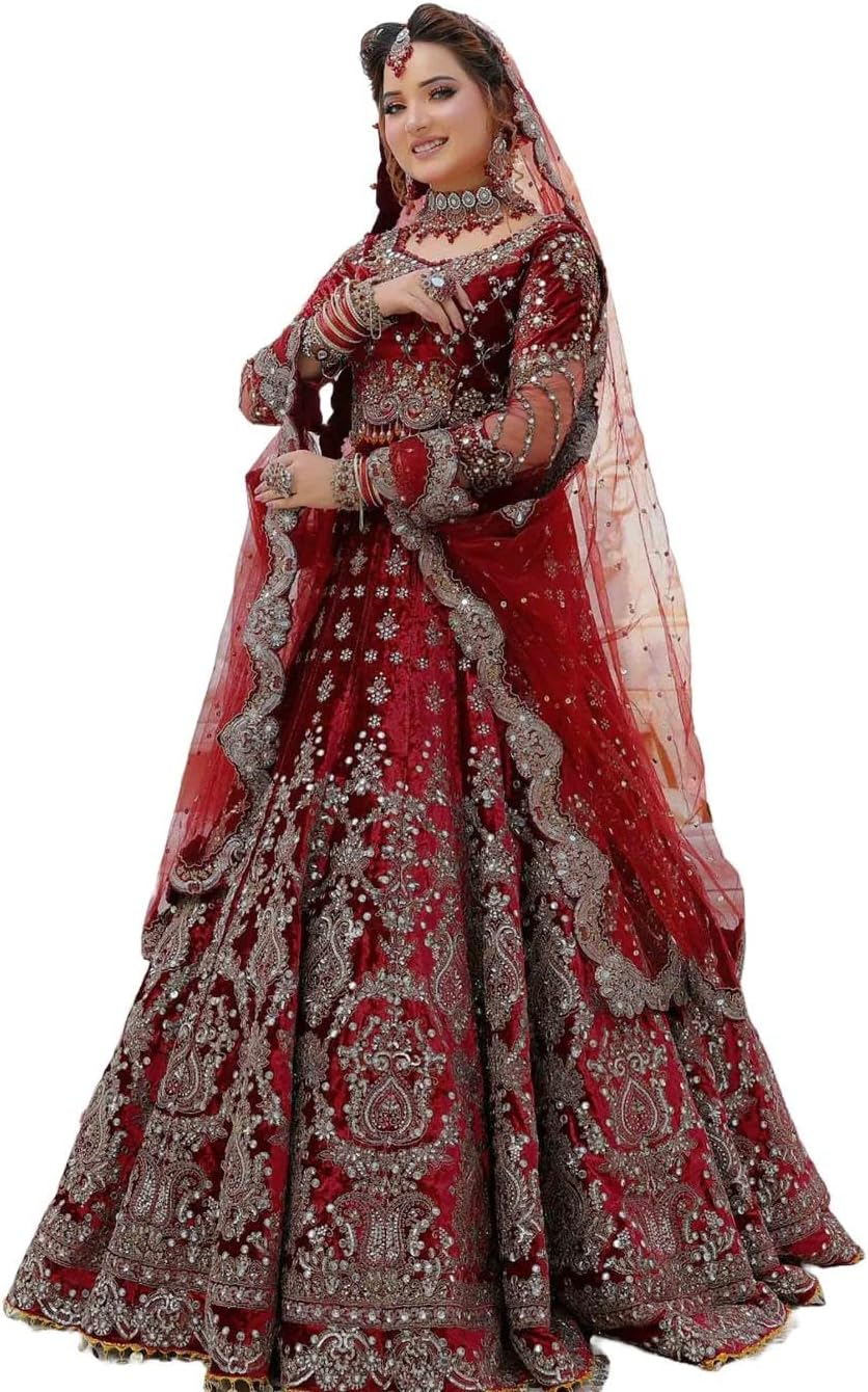 ETHNIC EMPORIUMWomen Wedding Wear 9000 Markable Velvet Lehenga With Beautiful Embroidery Work Bridal Wedding