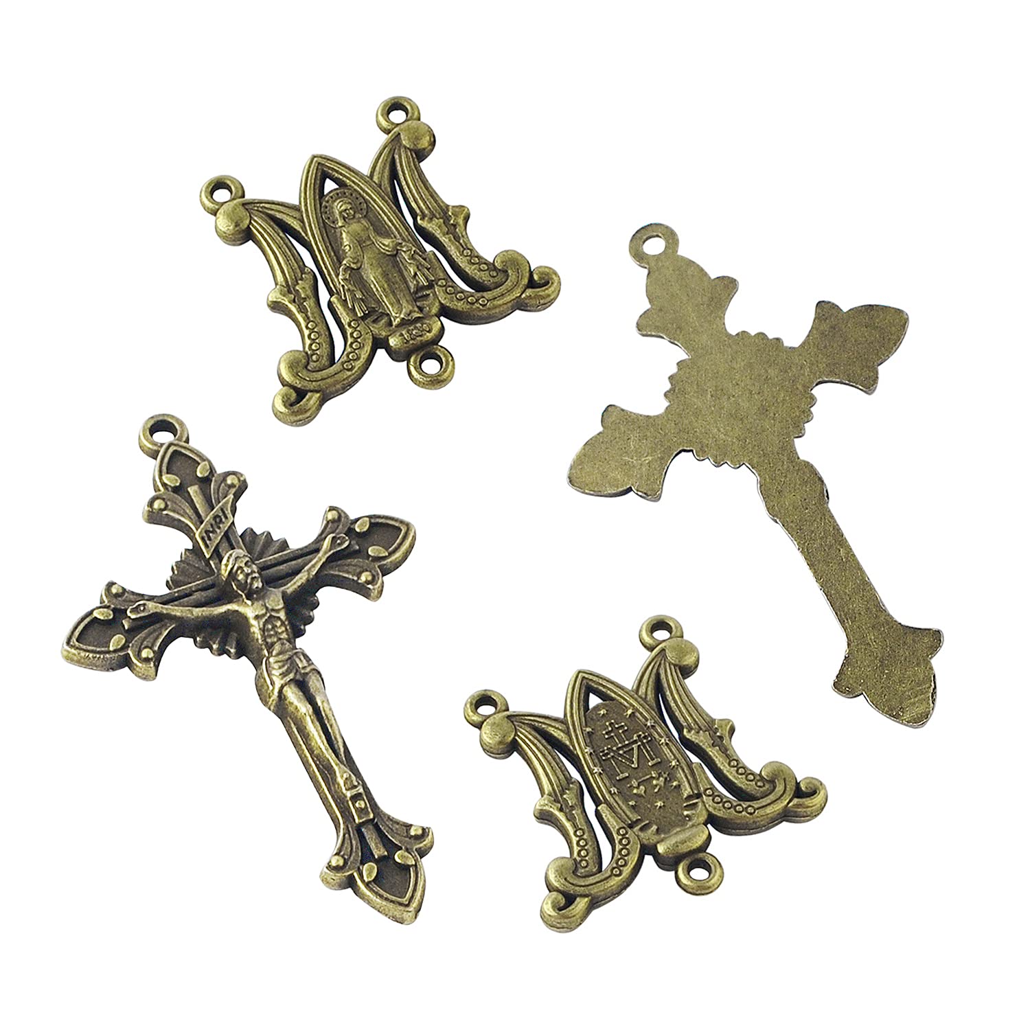 3 Sets of Catholic Virgin Mary Centerpiece and Pardon Crucifix for DIY Making Rosary