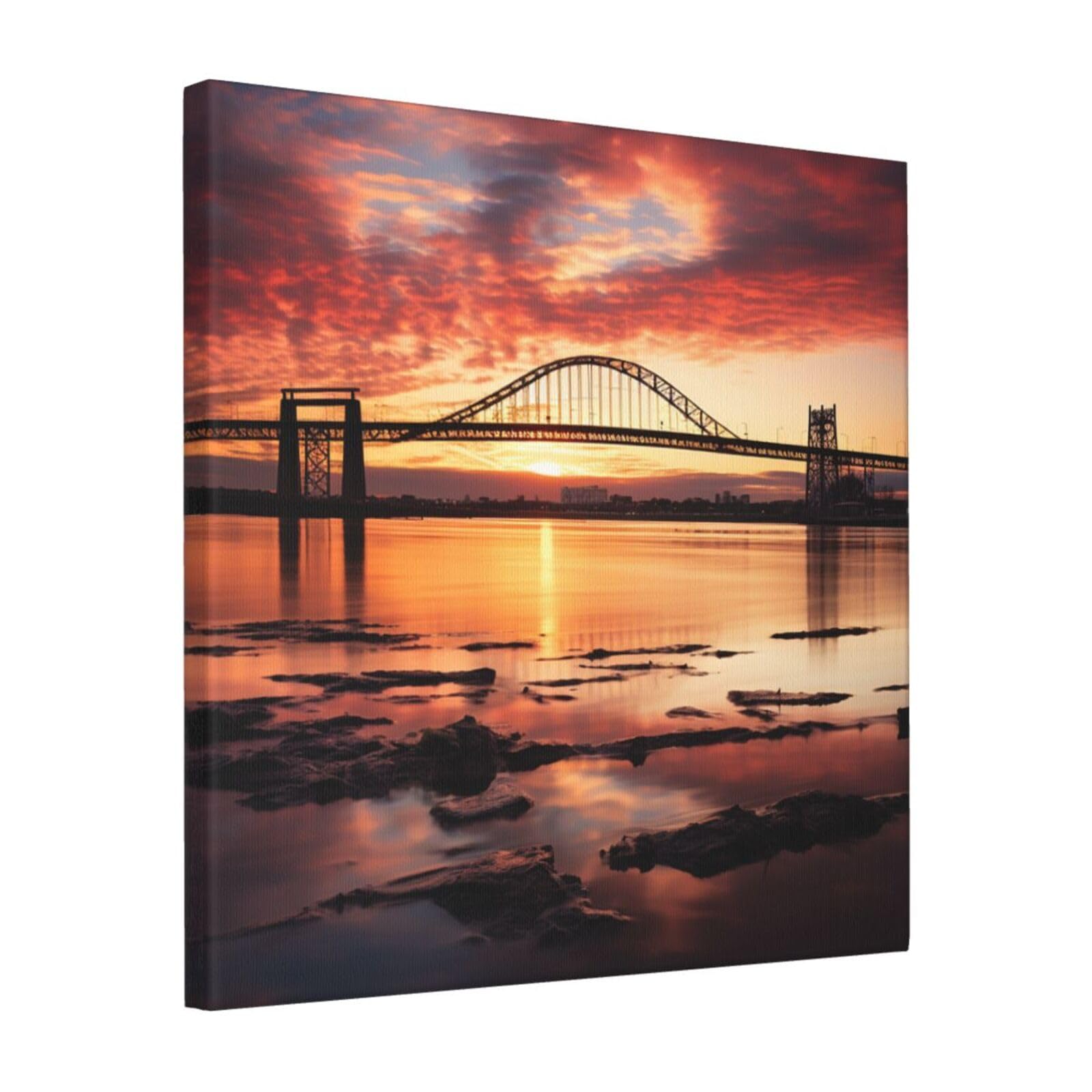 Newark Bay Bridge and Sunset Canvas Wall Art for Living Room Wall Decor 16"x16" Modern Artwork Painting Pictures Hanging Canvas Prints Aesthetic Wall Art for Bedroom Bathroom Office Wallart Decor