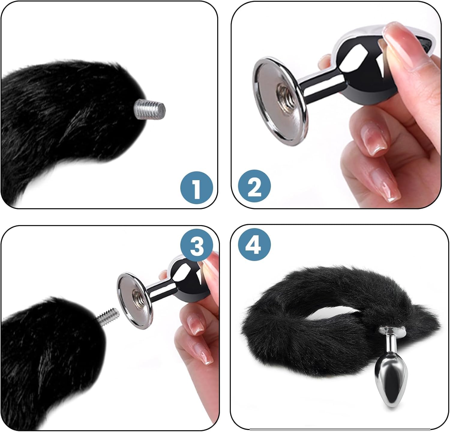 Sexy Fox Tail Anal Plug Kit with 2 Interchangeable Metal Butt Plugs, Detachable Faux Fur Tail for Cosplay Role Play, Adult Sex Toy for Women Men Beginners - Anal Training