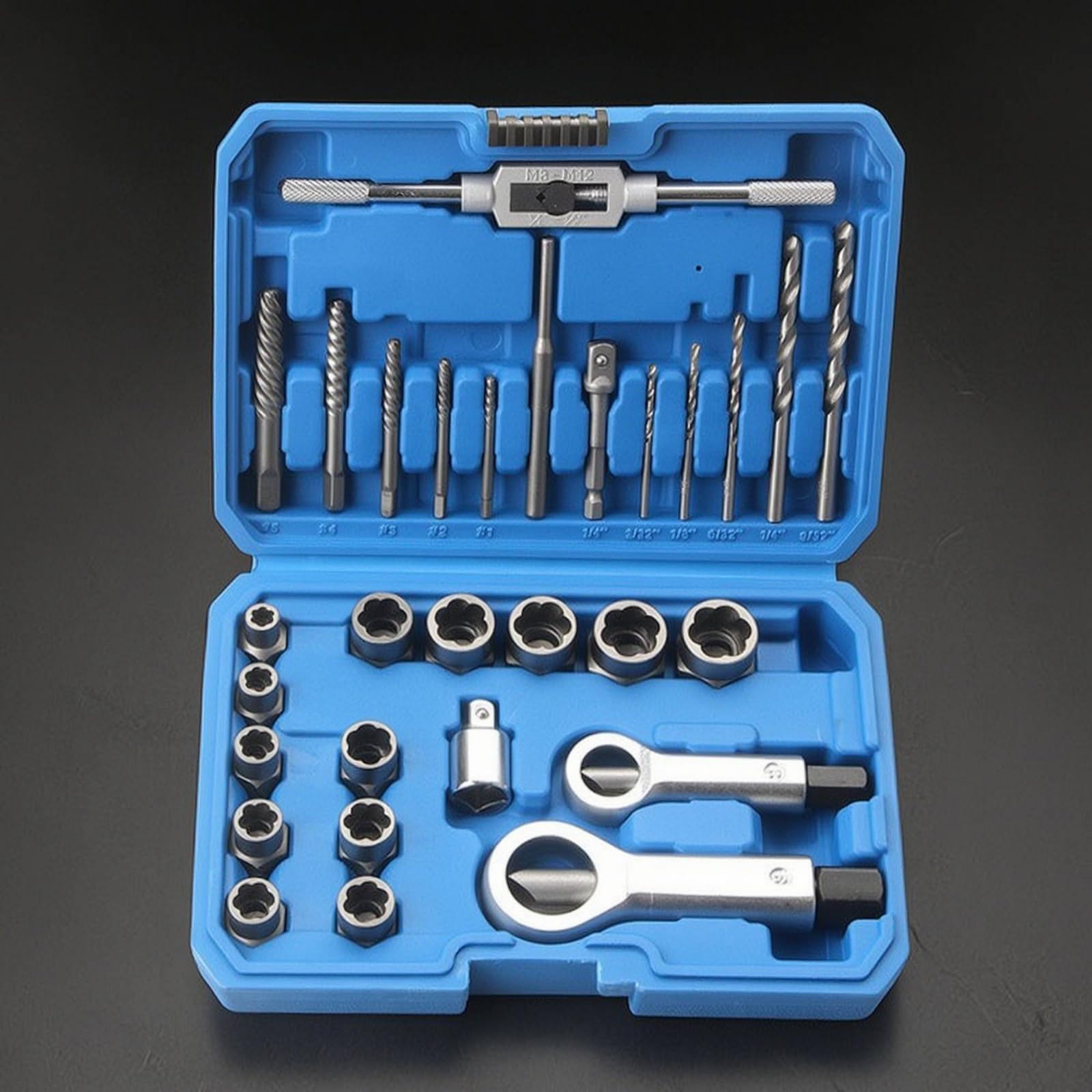 Set Estrattori Viti e Dadi Robusto Estrattori con Valigetta Compatto Bussole Estrattive per Artigiani, Officina, Garage, Riparazioni Domestiche, Blu