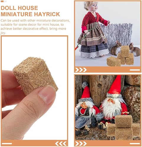 Miniatura 6 de Unomor 8 piezas de pajar simulado accesorios de Navidad decoraciones de pastel de Navidad pequeñas balas de paja decoración de casa de muñecas en