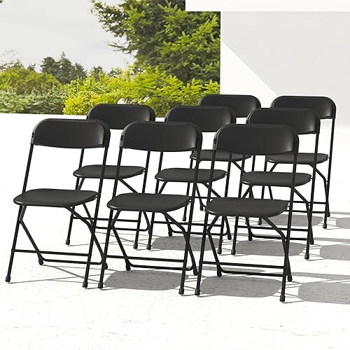 Miniatura 24 de Paquete de 10 sillas plegables negras, sillas plegables de plástico para interiores y exteriores, capacidad de 159 kg, silla plegable portátil para