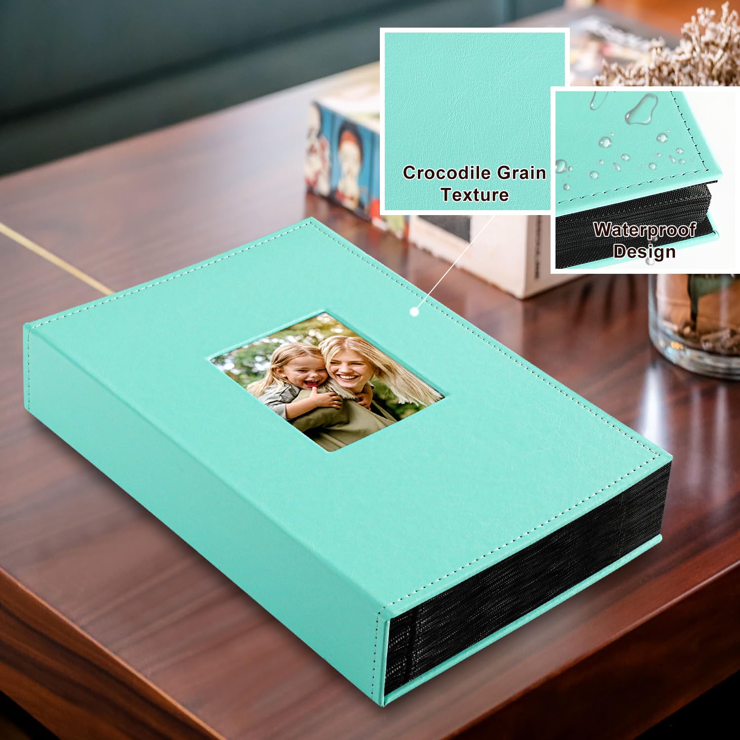 Ywlake Traditional Leather Photo Album, 10 x 15 cm, 300 Horizontal Pockets for Weddings Family, Teal, 300 photos - Image 2