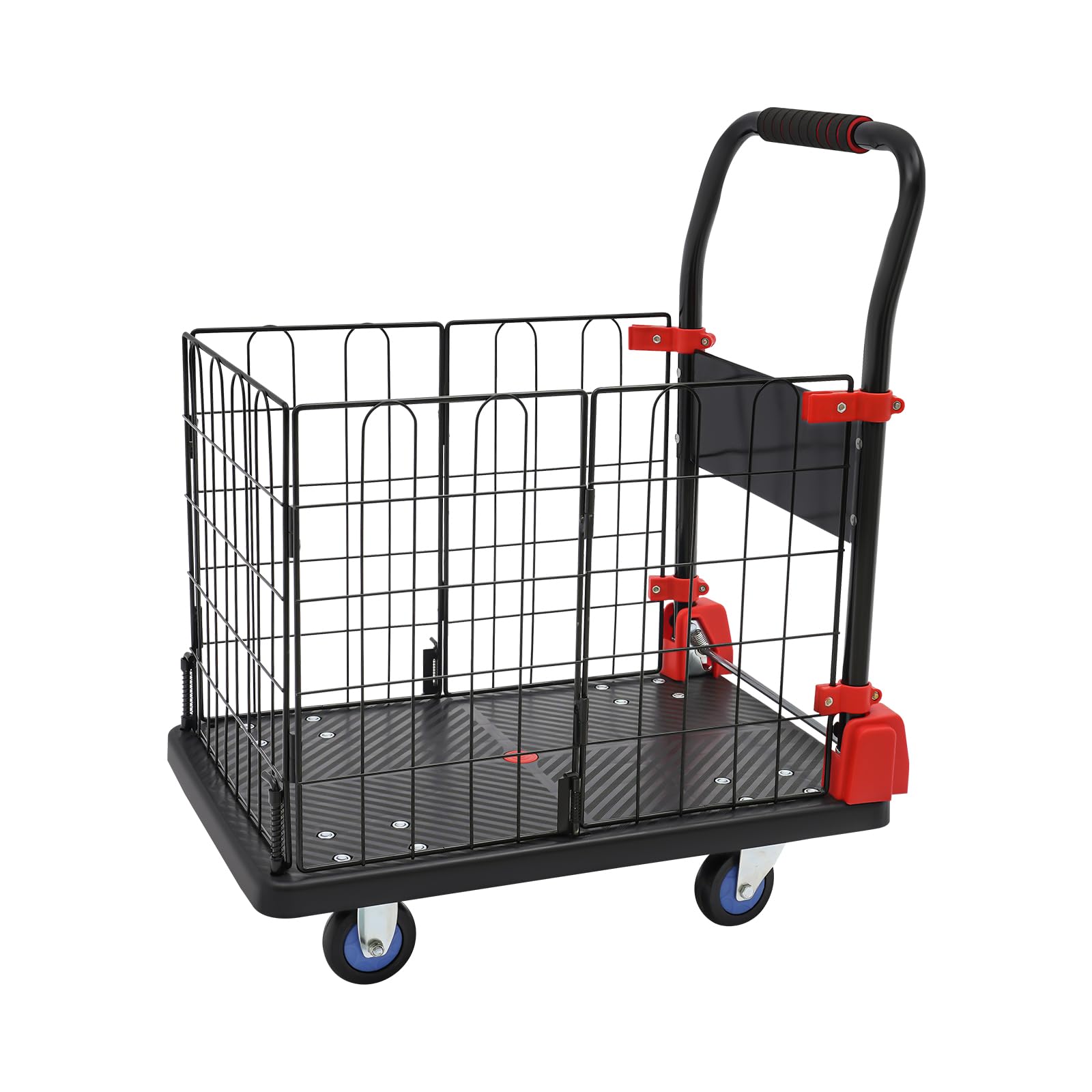 Platform Truck Cart with Cage, 330 Lbs Capacity Foldable Dolly Hand Truck, Portable Platform Cart, Dolly Cart with Wheels for Industrial Warehouse Luggage Moving