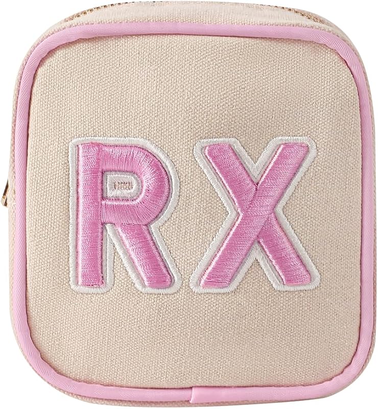 Necessaire pequena de lona RSRSLEII com aplique de chenille RX, Light-Pink RX