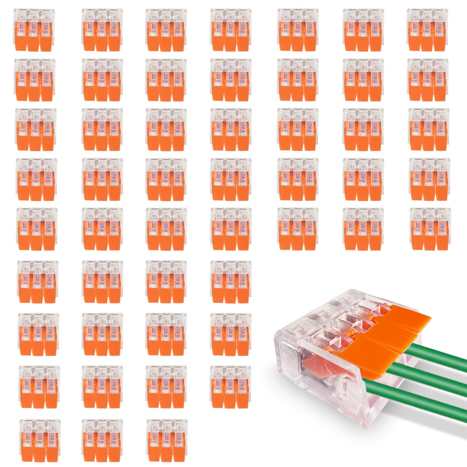 Peaceya 50 Stück Kabelverbinder 3-Leiter, Klemmen bis 4 mm², Verbindungsklemmen Klemme mit Betätigungshebel, Kabelklemmen Elektro, Klemme Lüsterklemmen für Feste Kabe