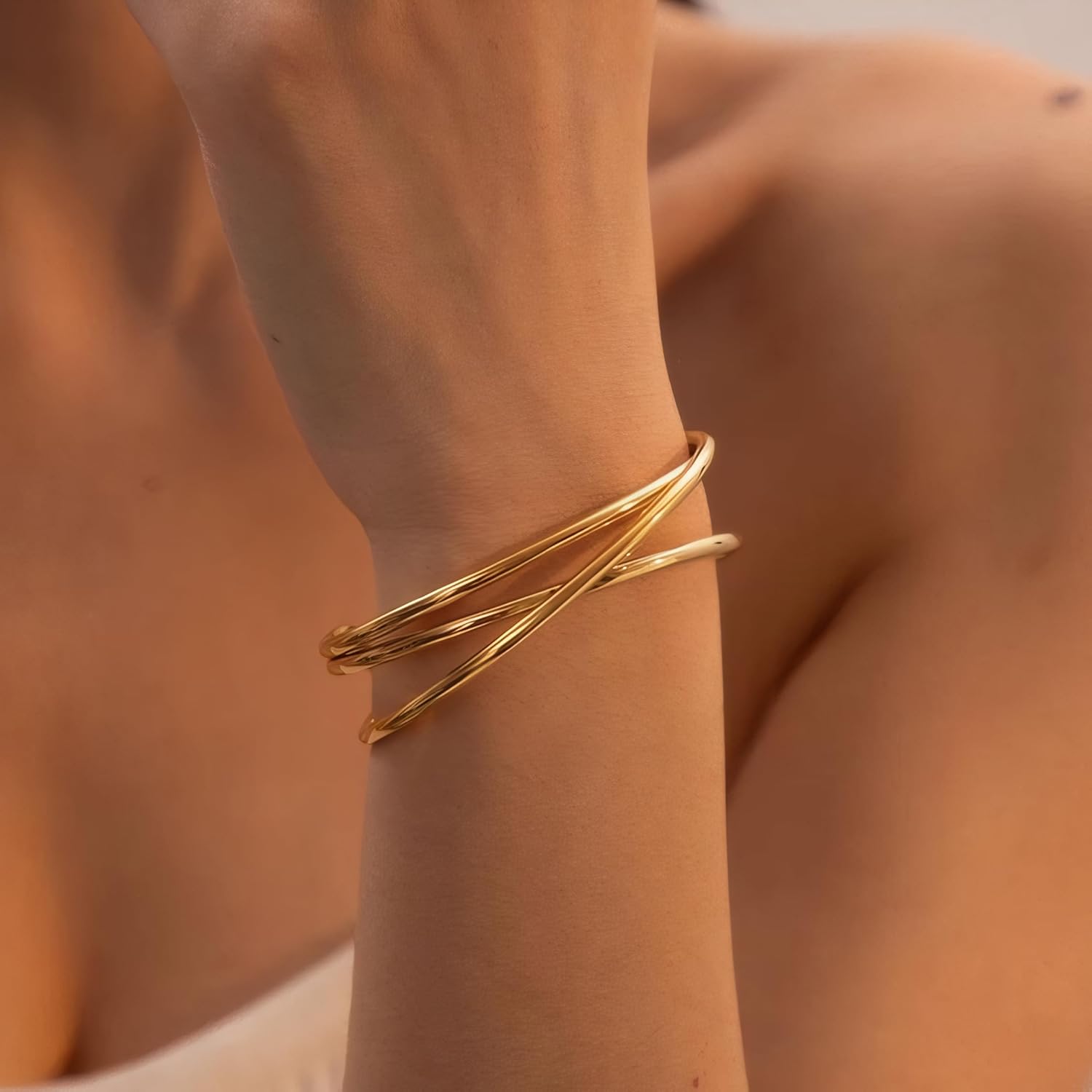 Elegance 11 designs 2mm/3mm Gold Plated Bangles Bracelets Set For Women Non Tarnish, Stainless Steel Bracelets Jewelry Stackable Thin Minimalistic Waterproof Gold Bangles - Image 3