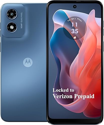 Verizon Motorola Moto g Play 2024 prepago, 64 GB, azul zafiro - Teléfono inteligente prepago, pantalla HD+ de 6.5 pulgadas, sistema de cámara de 50