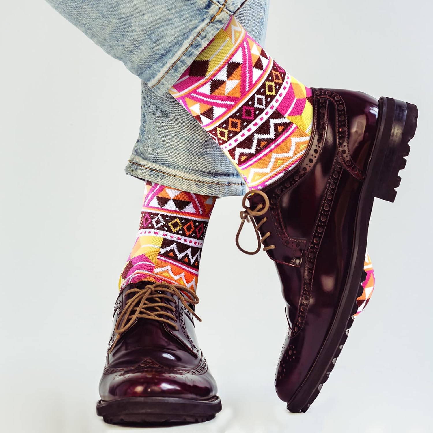 Sureio 6 Pairs African Ethnic Kente Cloth Socks for Men Novelty Black History Month Gift Kente Tribal Print Dress Crew Socks for African American Men - Image 6