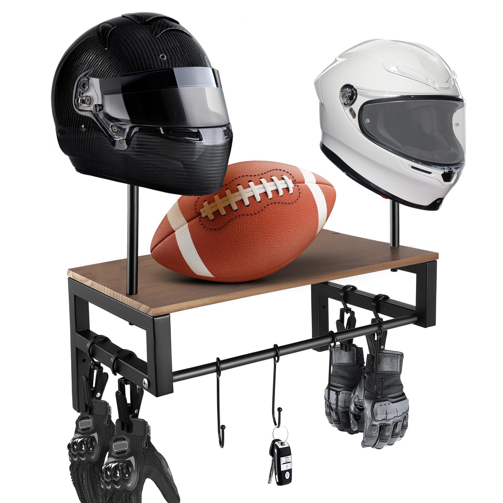 Motorcycle Helmet Holder,20KG Load-bearing Helmet Rack Wall Mount Wall Organizer with 4 Clips and 4 Hooks for Accessories Storage,Versatile Motorbike Helmet Holder for Motorsports/Bike/Sports Stuff