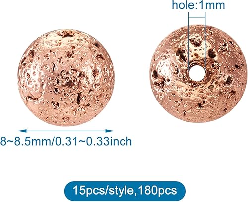 Miniatura 6 de Craftdady 180 cuentas redondas naturales de piedra de lava de 0.315 a 0.315 pulgadas, cuentas sueltas de piedras preciosas volcánicas metálicas para