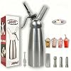 Stainless-Steel Cream Whipper Canister, Professional Whipped Cream Dispenser, 500ML Aluminum Canister with 3 Decorating Nozzles & Cleaning Brush, Leak-Proof Design