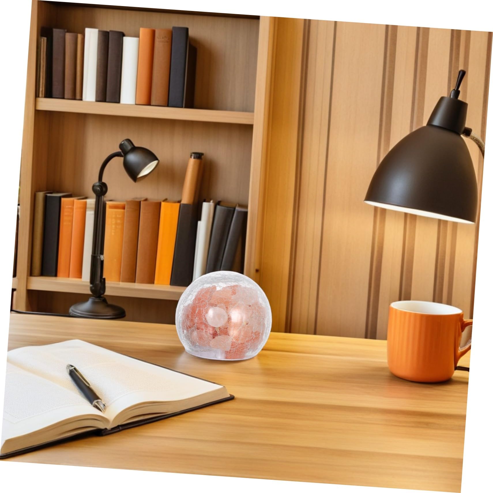 Lampe de Sel Cristal Himalaya Élégante Lumière Délicate à Piles, Forme Créative en Verre, pour Ambiance Salon ou Veilleuse de Nuit