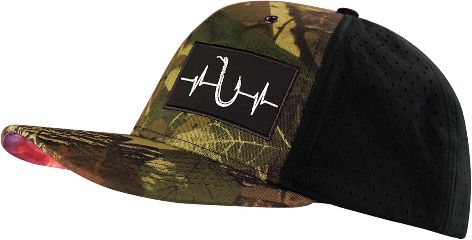 Fishing Hat - Baseball Hat Fit - Tan Tree Camo/Black - Laser Mesh