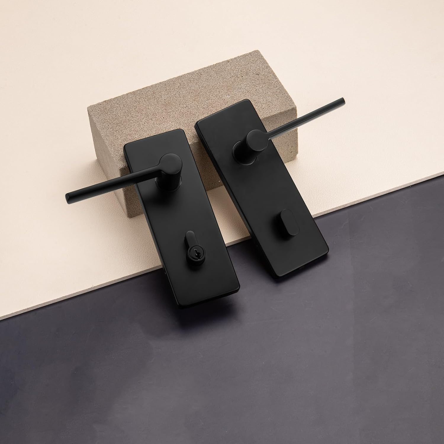 Black Exterior Door Lock Set,Front Door Handle with Deadbolt Lock,Keyed Entry Door Handle with Lock (Straight Lever)