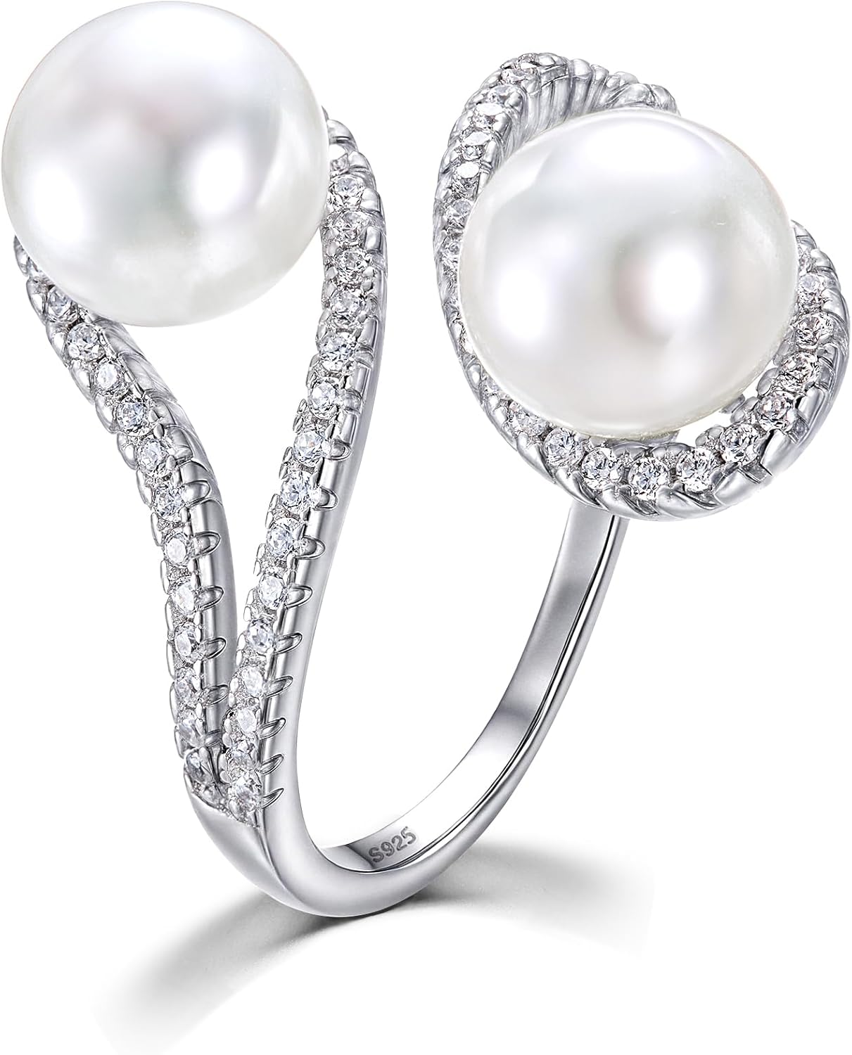 EVER FAITH 925 Sterling Silver CZ 9MM AAA Freshwater Cultured Pearl Teardrop Engagement Adjustable Ring