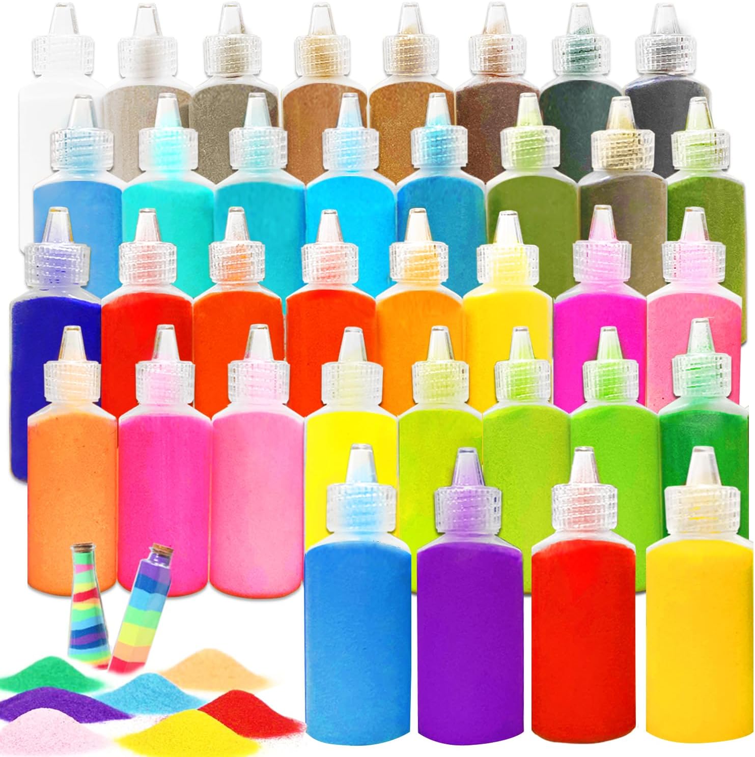 Fvcisshhu 36pc Art Sand Kit - 36 Colors, DIY Crafts for Kids & Wedding Decoration - Sand Bottles (1.25oz)