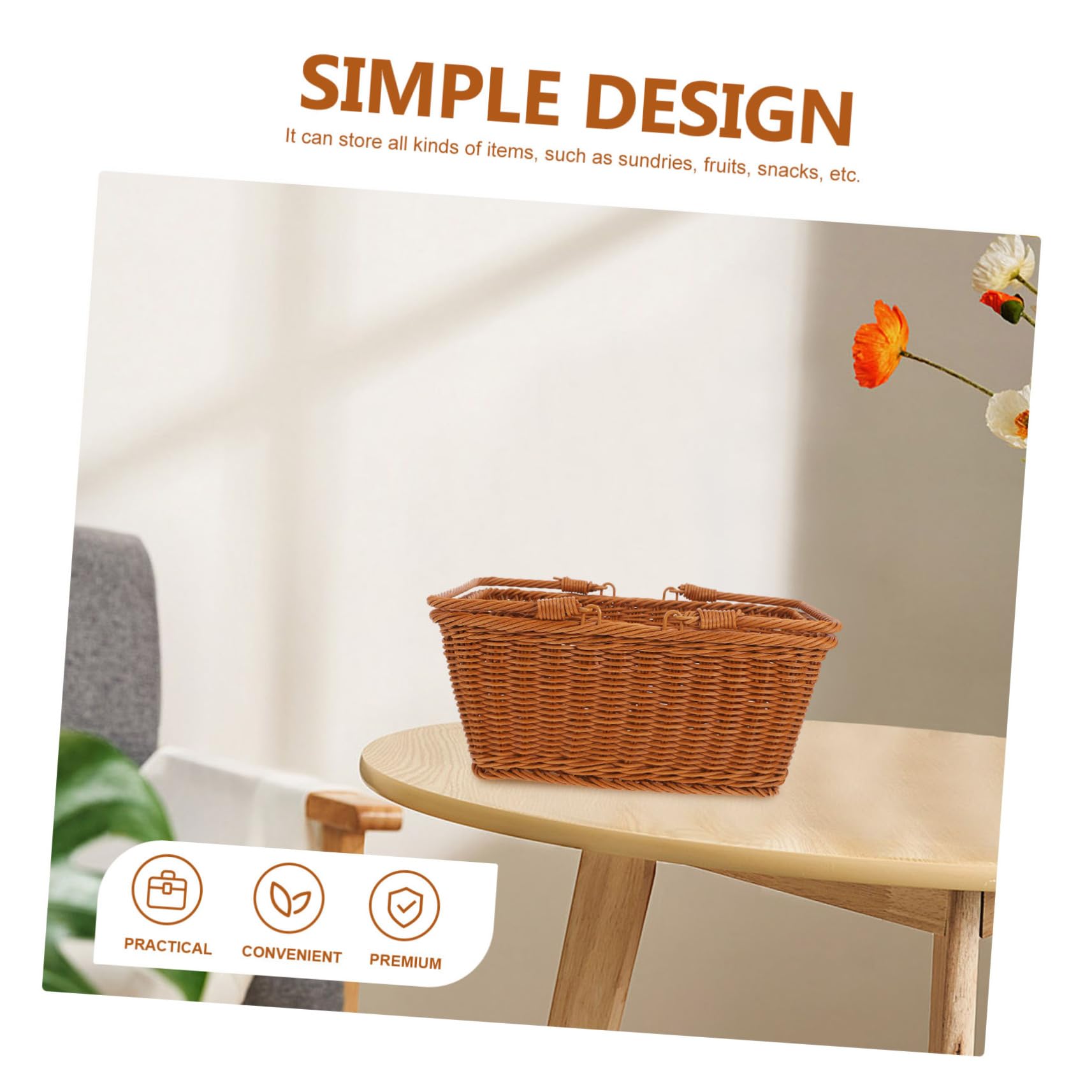 LABRIMP Cesta de Picnic Tejida de Ratan Imitación con Asa Contenedor de para Almacenamiento para Excursiones y Decoración de Eventos