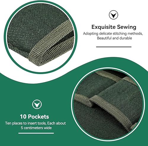Miniatura 7 de Bolsa enrollable para herramientas, bolsas de lona resistente, bolsa de almacenamiento de herramientas para bonsái con 10 bolsillos para jardín,